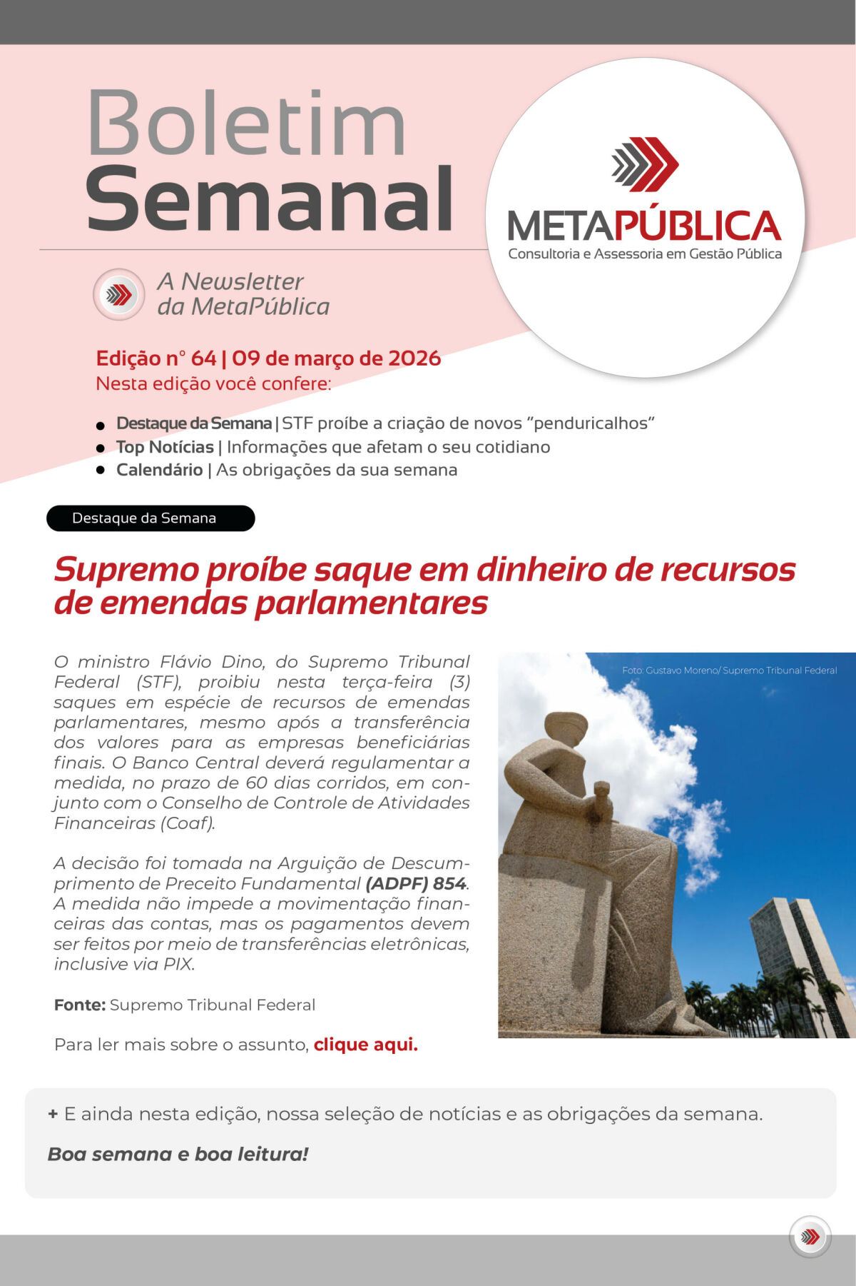 Imagem principal de BOLETIM SEMANAL Nº 64 - 09 DE MARÇO DE 2026